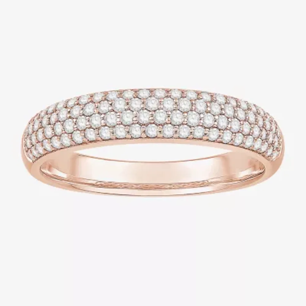 Micro Pave 4MM 1/ CT. T.W. Natural White Diamond 10K Rose Gold Anniversary Wedding Band