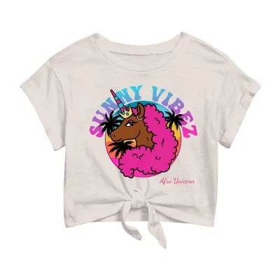 Afro Unicorn Little & Big Girls Crew Neck Short Sleeve Graphic T-Shirt