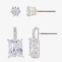 Sparkle Allure 2 Pair Cubic Zirconia Rectangular Earring Set