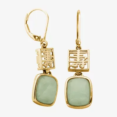 Longevity Womens Genuine Green Jade 18K Gold Over Silver Cushion Drop Earrings