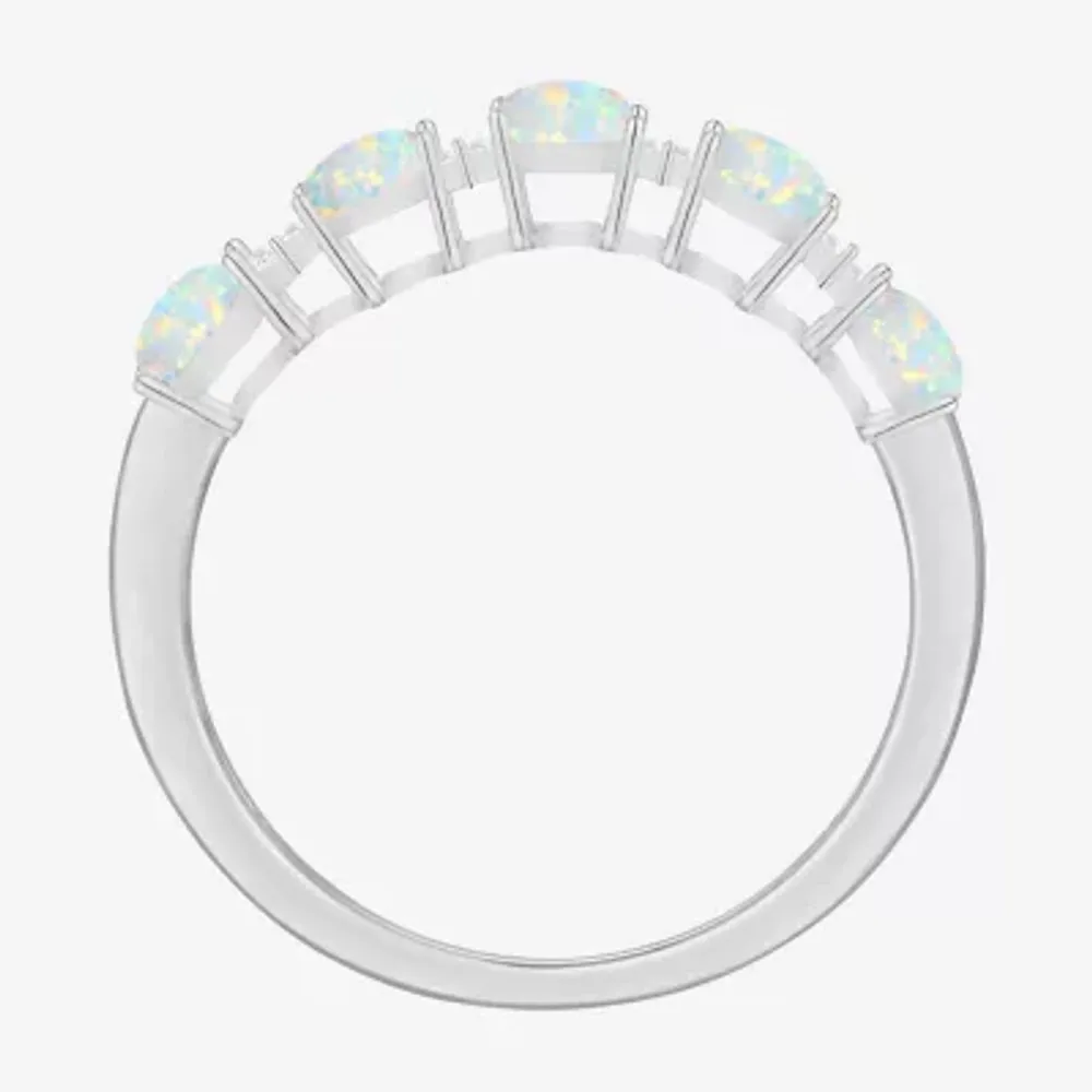 1/10 CT. T.W. Lab Created White Opal 10K Gold Oval Band