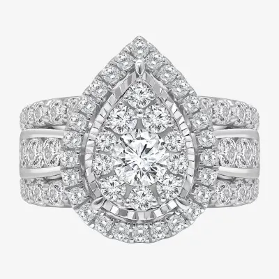 (I / I1) Womens 3 CT. T.W. Lab Grown White Diamond 10K or 14K Gold Pear Halo Engagement Ring