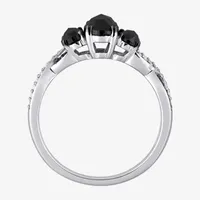 Womens 1 3/8 CT. T.W. Natural Black Diamond 10K White Gold Oval Side Stone 3-Stone Engagement Ring