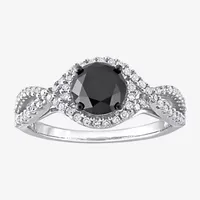 Womens 1 3/4 CT. T.W. Natural Black Diamond 10K White Gold Round Side Stone Crossover Engagement Ring