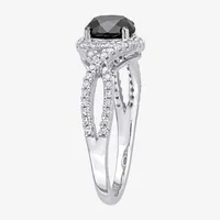 Womens 1 3/4 CT. T.W. Natural Black Diamond 10K White Gold Round Side Stone Crossover Engagement Ring