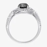 Womens 1 3/4 CT. T.W. Natural Black Diamond 10K White Gold Round Side Stone Crossover Engagement Ring