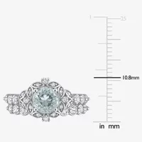 Womens Diamond Accent Genuine Blue Aquamarine 10K White Gold Round Side Stone Bridal Set