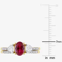 Womens 1/10 CT. T.W. Lab Created Red Ruby 10K Gold Oval Side Stone 3-Stone Bridal Set