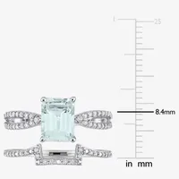 Womens 1/3 CT. T.W. Genuine Blue Aquamarine 14K White Gold Side Stone Bridal Set