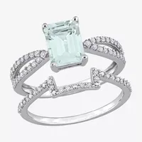 Womens 1/3 CT. T.W. Genuine Blue Aquamarine 14K White Gold Side Stone Bridal Set