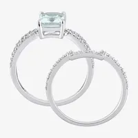 Womens 1/3 CT. T.W. Genuine Blue Aquamarine 14K White Gold Side Stone Bridal Set