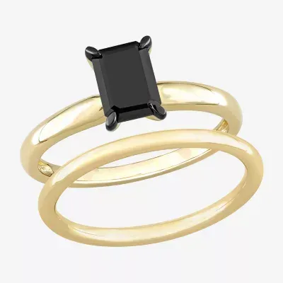 Womens 1 CT. Natural Black Diamond 14K Gold Solitaire Bridal Set