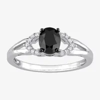 Womens 1 CT. T.W. Genuine Black Diamond 14K White Gold Oval Engagement Ring