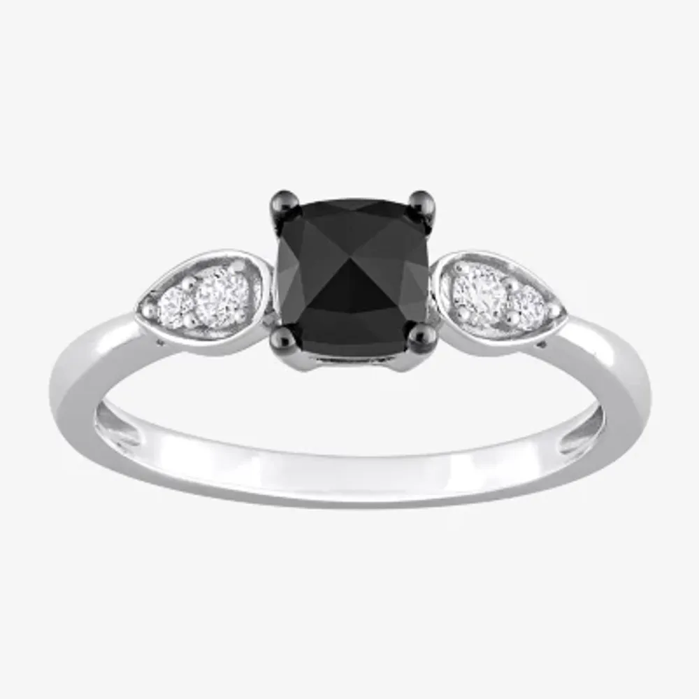 Womens 1 CT. T.W. Natural Black Diamond 14K White Gold Cushion Engagement Ring