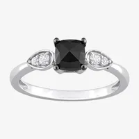 Womens 1 CT. T.W. Natural Black Diamond 14K White Gold Cushion Engagement Ring