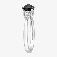 Womens 1 CT. T.W. Natural Black Diamond 14K White Gold Cushion Engagement Ring