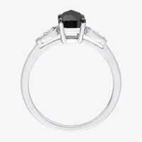 Womens 1 CT. T.W. Natural Black Diamond 14K White Gold Cushion Engagement Ring