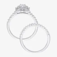 Womens 1 CT. T.W. Natural White Diamond 14K Gold Oval Side Stone Halo Bridal Set