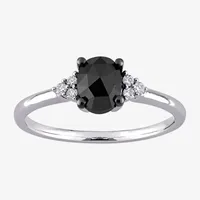 Womens 1 CT. T.W. Natural Black Diamond 14K White Gold Oval Engagement Ring