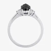 Womens 1 CT. T.W. Natural Black Diamond 14K White Gold Oval Engagement Ring