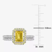 Womens 1/4 CT. T.W. Genuine Yellow Sapphire 14K White Gold Side Stone Halo Bridal Set