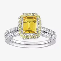 Womens 1/4 CT. T.W. Genuine Yellow Sapphire 14K White Gold Side Stone Halo Bridal Set