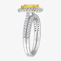 Womens 1/4 CT. T.W. Genuine Yellow Sapphire 14K White Gold Side Stone Halo Bridal Set