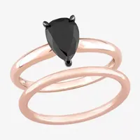 Womens 1 CT. Natural Black Diamond 14K Rose Gold Pear Solitaire Bridal Set