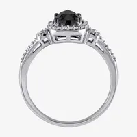 Womens 1 CT. T.W. Natural Black Diamond 14K White Gold Cushion Side Stone Halo Engagement Ring