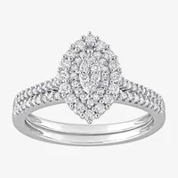 Womens 1 1/2 CT. T.W. Mined White Diamond 10K White Gold Marquise Side Stone Halo Bridal Set