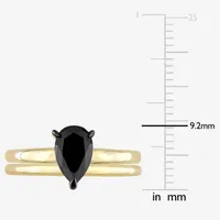 Womens 1 CT. T.W. Natural Black Diamond 14K Gold Pear Solitaire Bridal Set