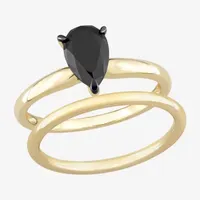 Womens 1 CT. T.W. Natural Black Diamond 14K Gold Pear Solitaire Bridal Set