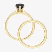 Womens 1 CT. T.W. Natural Black Diamond 14K Gold Pear Solitaire Bridal Set