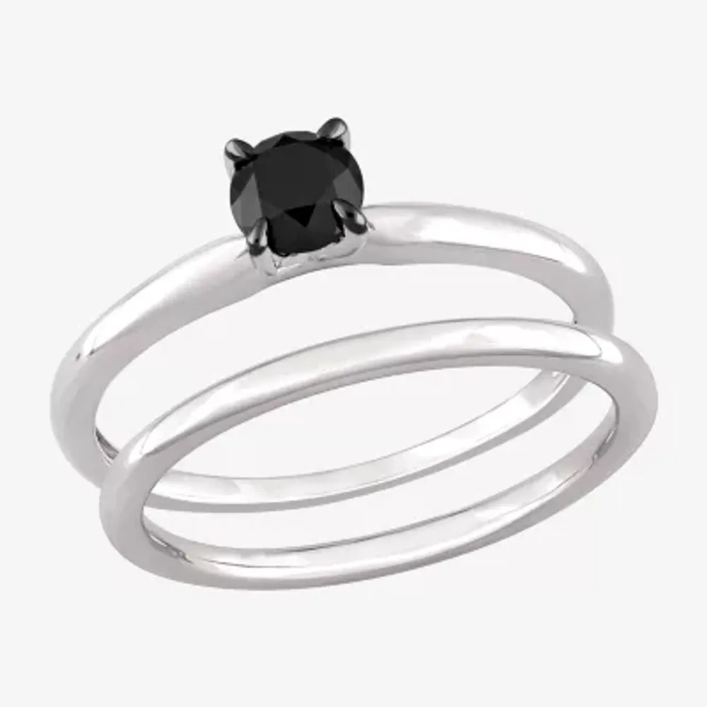 Womens 1/2 CT. Natural Black Diamond 10K White Gold Round Solitaire Bridal Set