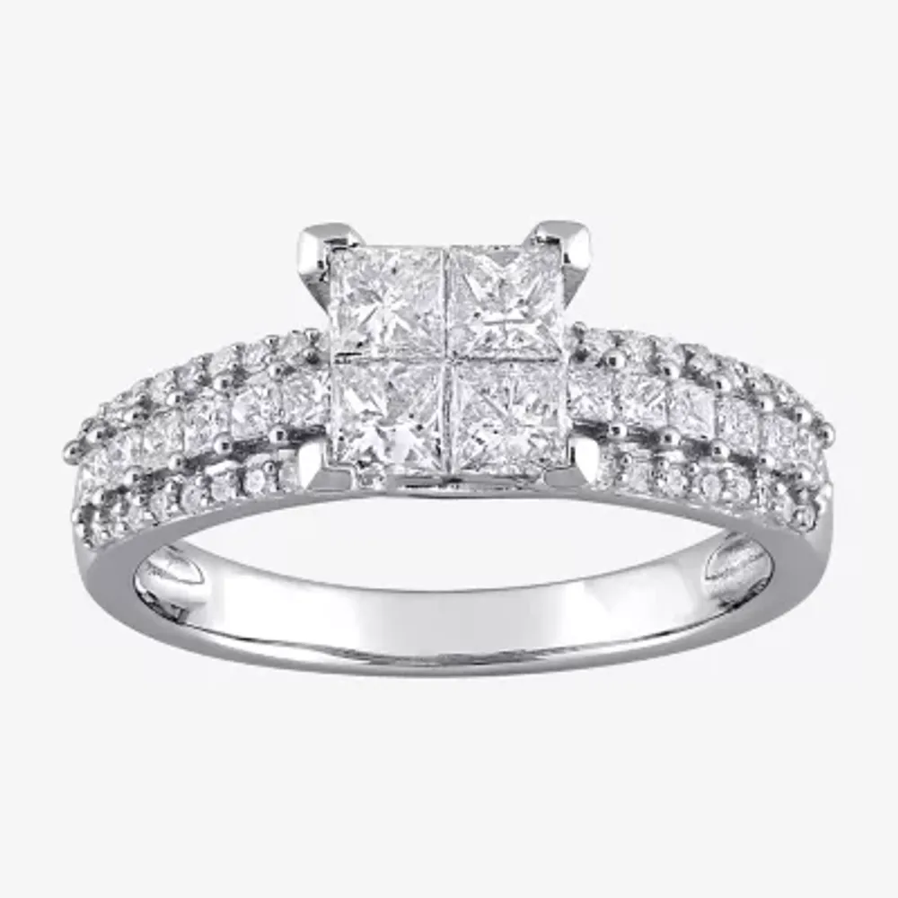 Womens 1 CT. T.W. Natural White Diamond 10K Gold Side Stone Engagement Ring