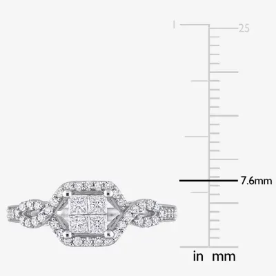 Womens 1/2 CT. T.W. Natural Diamond White 10K Gold Cushion Side Stone Crossover Engagement Ring