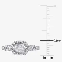 Womens 1/2 CT. T.W. Natural White Diamond 10K Gold Cushion Side Stone Crossover Engagement Ring