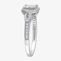 Womens 1/2 CT. T.W. Natural White Diamond 10K Gold Cushion Side Stone Crossover Engagement Ring