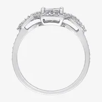 Womens 1/2 CT. T.W. Natural White Diamond 10K Gold Cushion Side Stone Crossover Engagement Ring