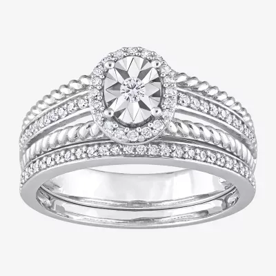 Womens 1/ CT. T.W. Natural White Diamond Sterling Silver Oval Halo Bridal Set