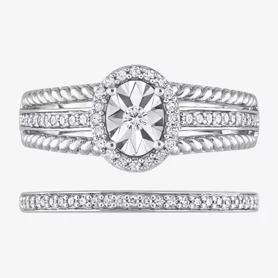 Womens 1/3 CT. T.W. Mined White Diamond Sterling Silver Oval Halo Bridal Set