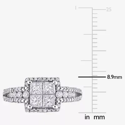 Womens 1 CT. T.W. Mined White Diamond 10K Gold Side Stone Halo Engagement Ring