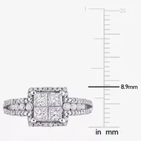 Womens 1/ CT. T.W. Natural White Diamond 10K Gold Side Stone Halo Engagement Ring