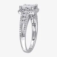 Womens 1 CT. T.W. Natural White Diamond 10K Gold Side Stone Halo Engagement Ring