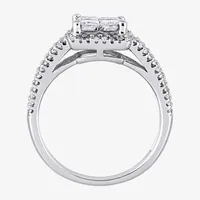 Womens 1 CT. T.W. Mined White Diamond 10K Gold Side Stone Halo Engagement Ring
