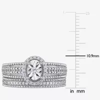 Womens 1/3 CT. T.W. Natural White Diamond Sterling Silver Oval Halo Bridal Set