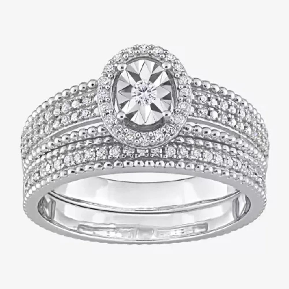 Womens 1/3 CT. T.W. Natural White Diamond Sterling Silver Oval Halo Bridal Set