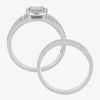 Womens 1/3 CT. T.W. Natural White Diamond Sterling Silver Oval Halo Bridal Set