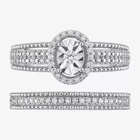 Womens 1/3 CT. T.W. Natural White Diamond Sterling Silver Oval Halo Bridal Set