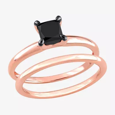 Womens 1 CT. Natural Black Diamond 10K Rose Gold Solitaire Bridal Set
